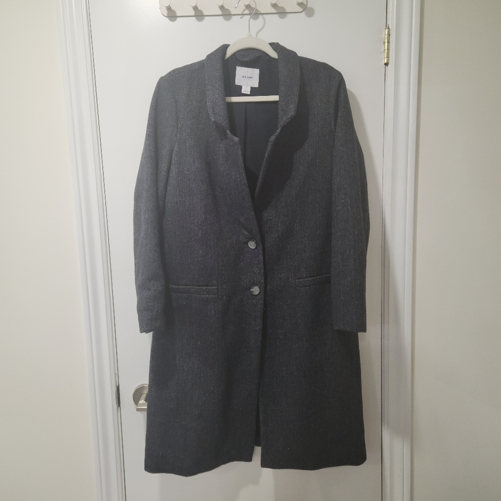 Old Navy Grey Herringbone Wool Blend Coat